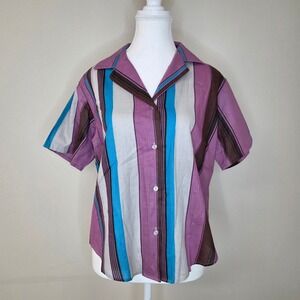 Vintage 80s Geometric Button Up Shirt Retro‎ Pattern Size M/L